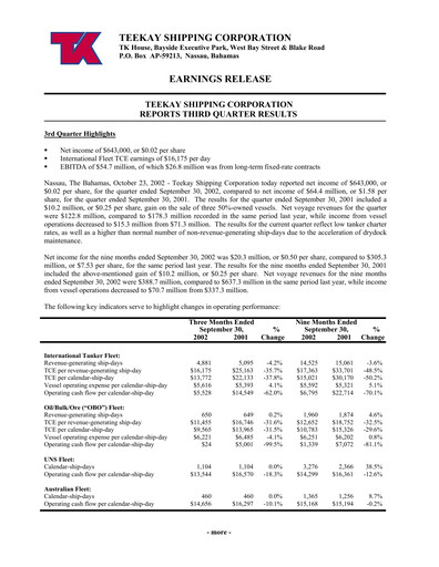 Thumbnail Teekay Quarterly Report 2002-q3