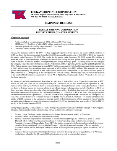 Thumbnail Teekay Quarterly Report 2003-q3