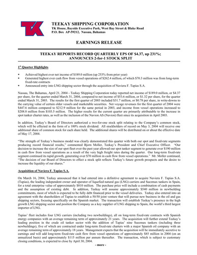 Thumbnail Teekay Quarterly Report 2004-q1