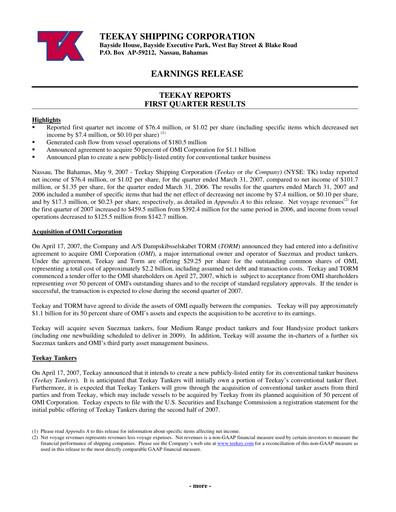 Thumbnail Teekay Quarterly Report 2007-q1