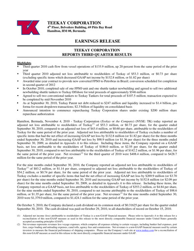 Thumbnail Teekay Quarterly Report 2010-q3