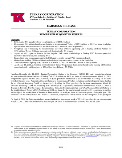 Thumbnail Teekay Quarterly Report 2011-q1