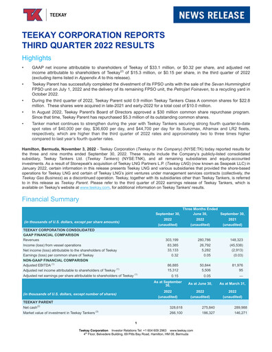 Thumbnail Teekay Quarterly Report 2022-q3