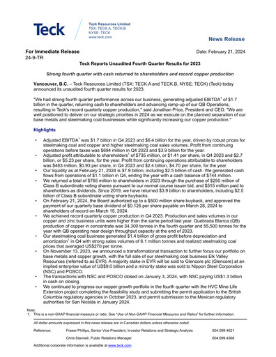 Thumbnail Teck Resources
 Financial Statement 2023