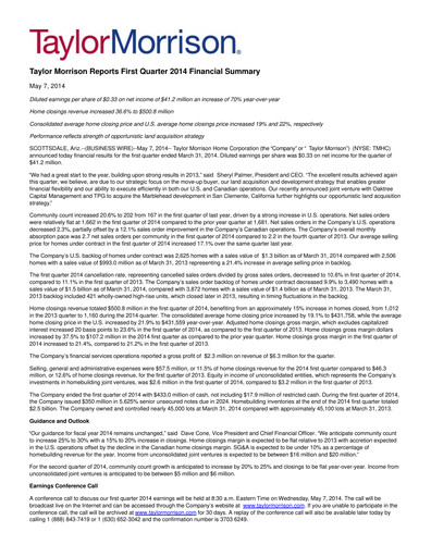 Thumbnail Taylor Morrison
 Quarterly Report 2014-q1