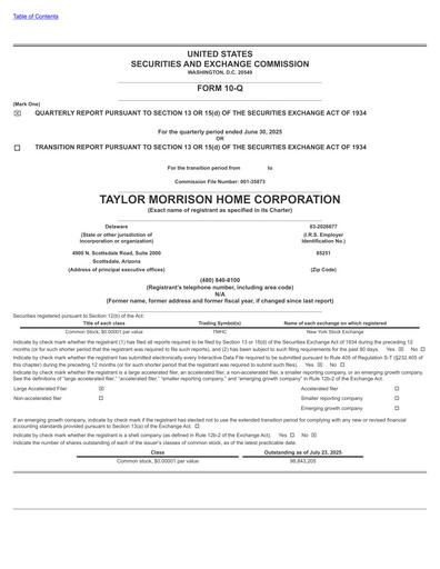 Thumbnail Taylor Morrison
 Quarterly Report 2025-q2