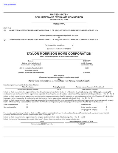 Thumbnail Taylor Morrison
 Quarterly Report 2025-q3
