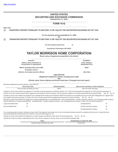 Thumbnail Taylor Morrison
 Quarterly Report 2026-q1