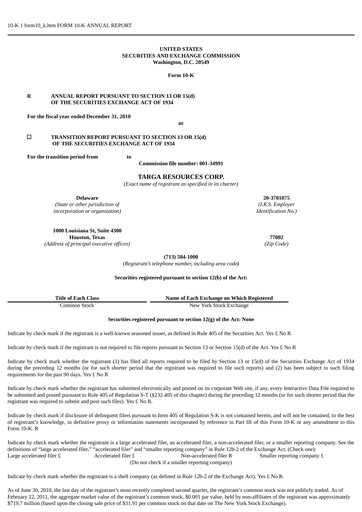 Thumbnail Targa Resources
 Annual Report 2010