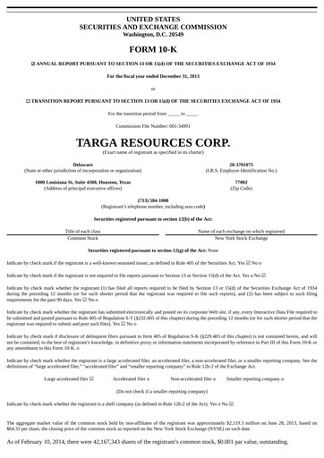 Thumbnail Targa Resources
 Annual Report 2013