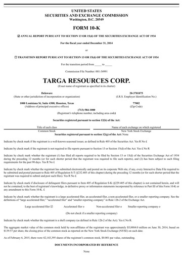 Thumbnail Targa Resources
 Annual Report 2014