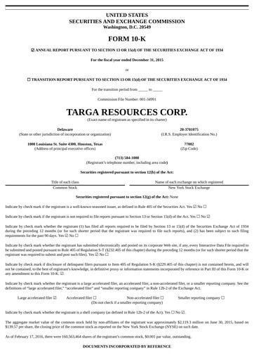 Thumbnail Targa Resources
 Annual Report 2015