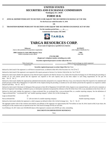 Thumbnail Targa Resources
 Annual Report 2016