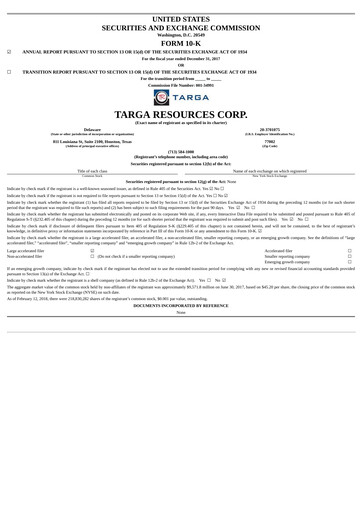 Thumbnail Targa Resources
 Annual Report 2017