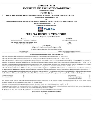 Thumbnail Targa Resources
 Annual Report 2018