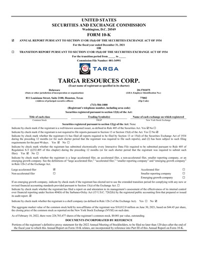 Thumbnail Targa Resources
 Annual Report 2021
