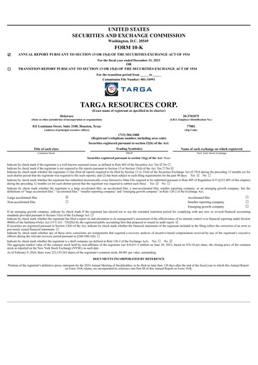 Thumbnail Targa Resources
 Annual Report 2023