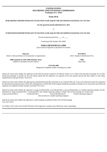 Thumbnail Targa Resources
 Quarterly Report 2011-q1