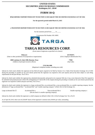 Thumbnail Targa Resources
 Quarterly Report 2013-q1