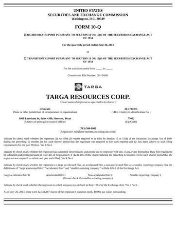 Thumbnail Targa Resources
 Quarterly Report 2013-q2