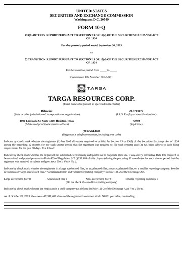 Thumbnail Targa Resources
 Quarterly Report 2013-q3