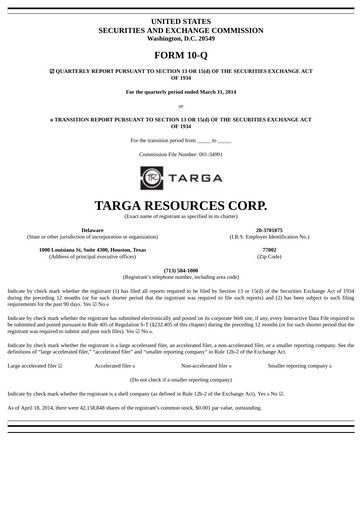 Thumbnail Targa Resources
 Quarterly Report 2014-q1