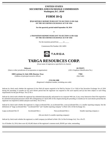 Thumbnail Targa Resources
 Quarterly Report 2014-q3