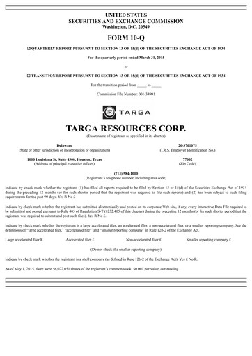 Thumbnail Targa Resources
 Quarterly Report 2015-q1