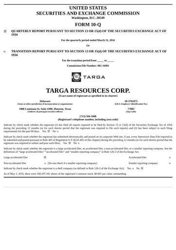 Thumbnail Targa Resources
 Quarterly Report 2016-q1