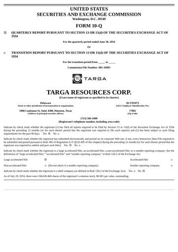 Thumbnail Targa Resources
 Quarterly Report 2016-q2