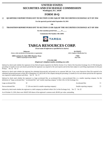 Thumbnail Targa Resources
 Quarterly Report 2016-q3