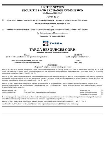 Thumbnail Targa Resources
 Quarterly Report 2017-q3