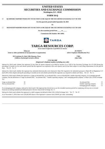 Thumbnail Targa Resources
 Quarterly Report 2018-q3