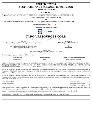 Thumbnail Targa Resources
 Quarterly Report 2019-q3