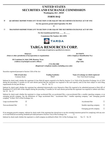 Thumbnail Targa Resources
 Quarterly Report 2022-q3