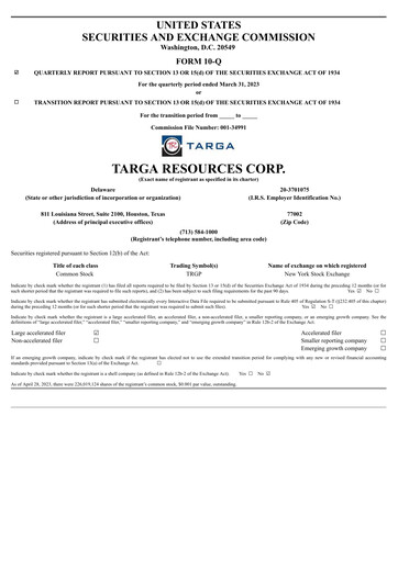 Thumbnail Targa Resources
 Quarterly Report 2023-q1