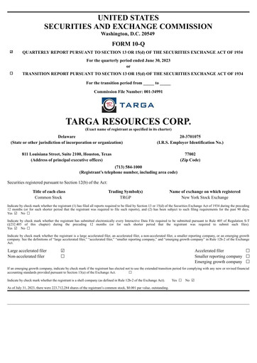 Thumbnail Targa Resources
 Quarterly Report 2023-q2