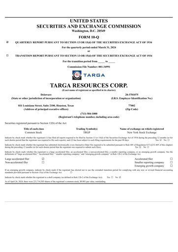 Thumbnail Targa Resources
 Quarterly Report 2024-q1