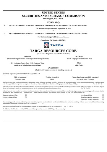 Thumbnail Targa Resources
 Quarterly Report 2024-q3