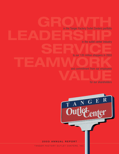 Thumbnail Tanger Inc.
 Annual Report 2003