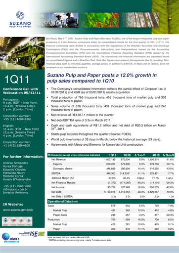 Miniature Suzano Rapport trimestriel 2011-q1