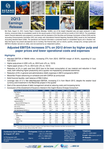 Miniature Suzano Rapport trimestriel 2013-q2