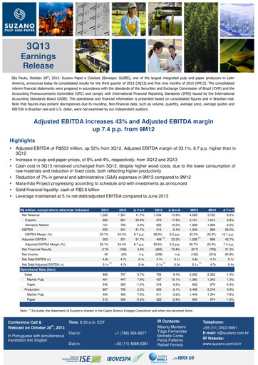 Miniature Suzano Rapport trimestriel 2013-q3