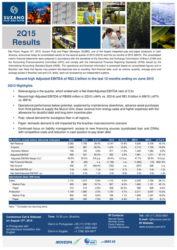 Miniature Suzano Rapport trimestriel 2015-q2