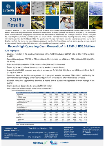Miniature Suzano Rapport trimestriel 2015-q3