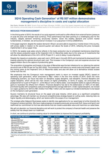 Miniature Suzano Rapport trimestriel 2016-q3