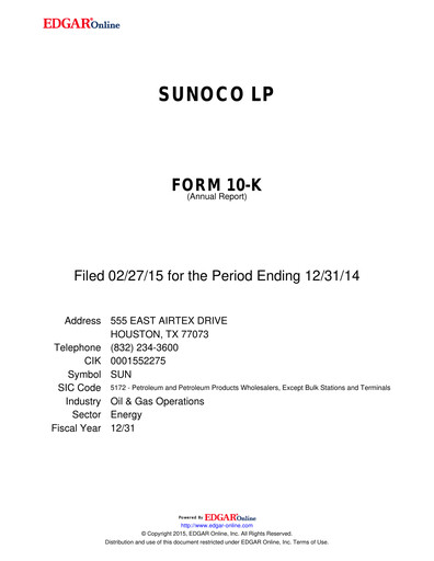 Thumbnail Sunoco Annual Report 2014