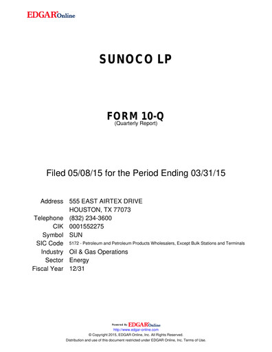 Thumbnail Sunoco Quarterly Report 2015-q1