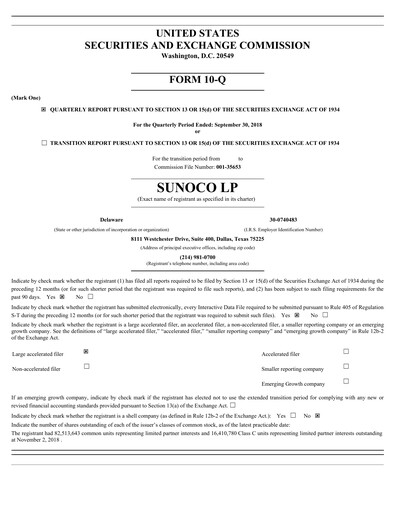 Thumbnail Sunoco Quarterly Report 2018-q3