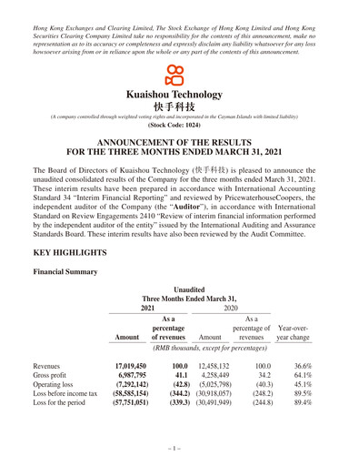 Thumbnail Kuaishou Technology Quarterly Report 2021-q1